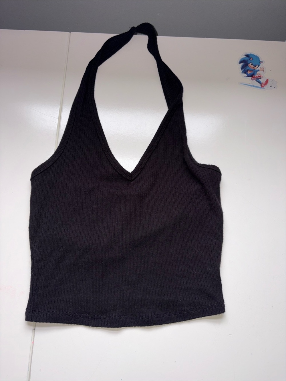 Tilly's Black Ribbed Halter V-Neck Tank Top